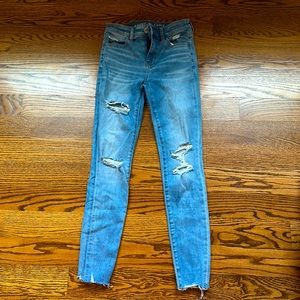 BLUE HIGH RISE RIPPED STRETCHY SKINNY JEANS